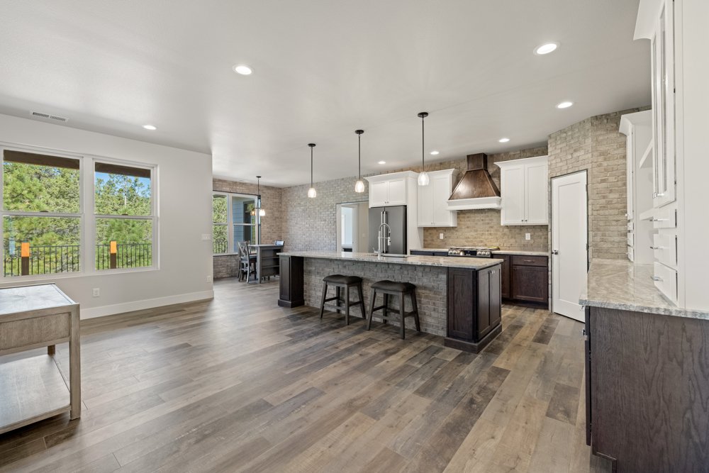 Open kitchen and living area in the Paper Birch Way home