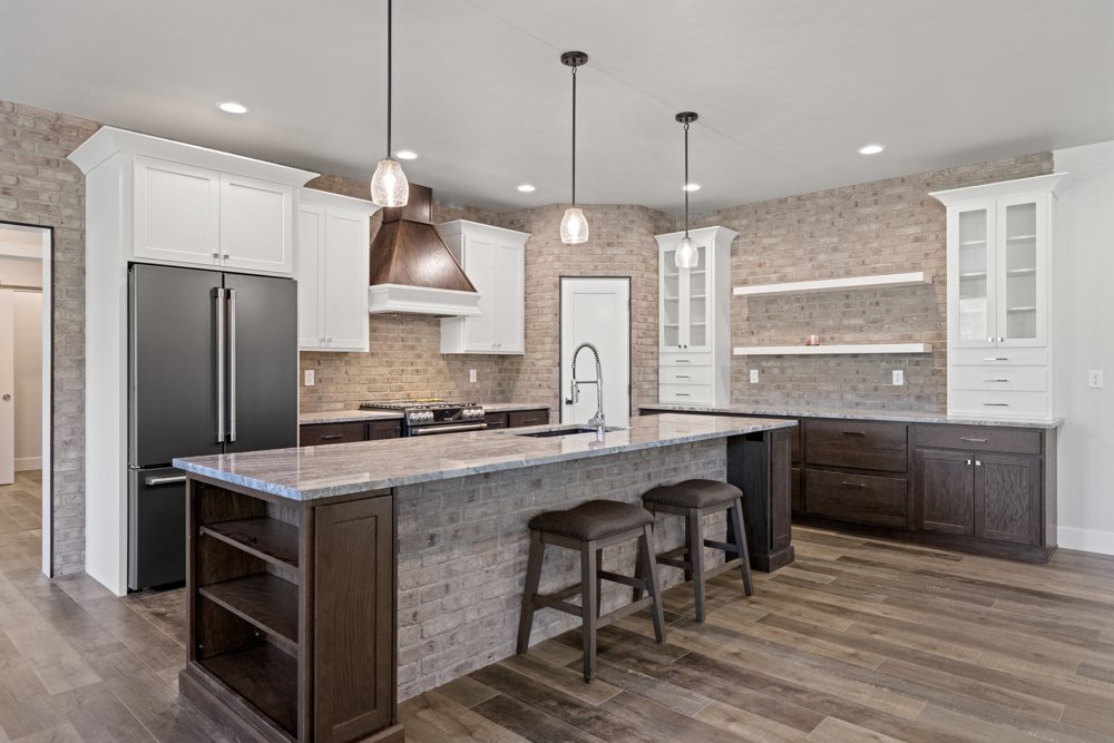 Kitchen island and appliances in the Paper Birch Way home