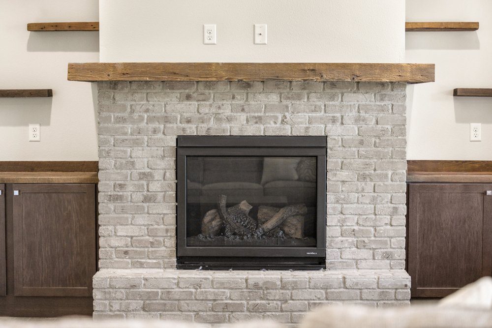 Close-up of the brick fireplace