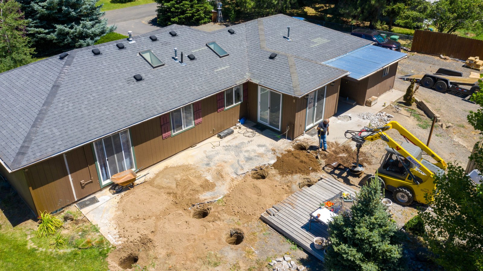 Aerial view of the prepared backyard patio site
