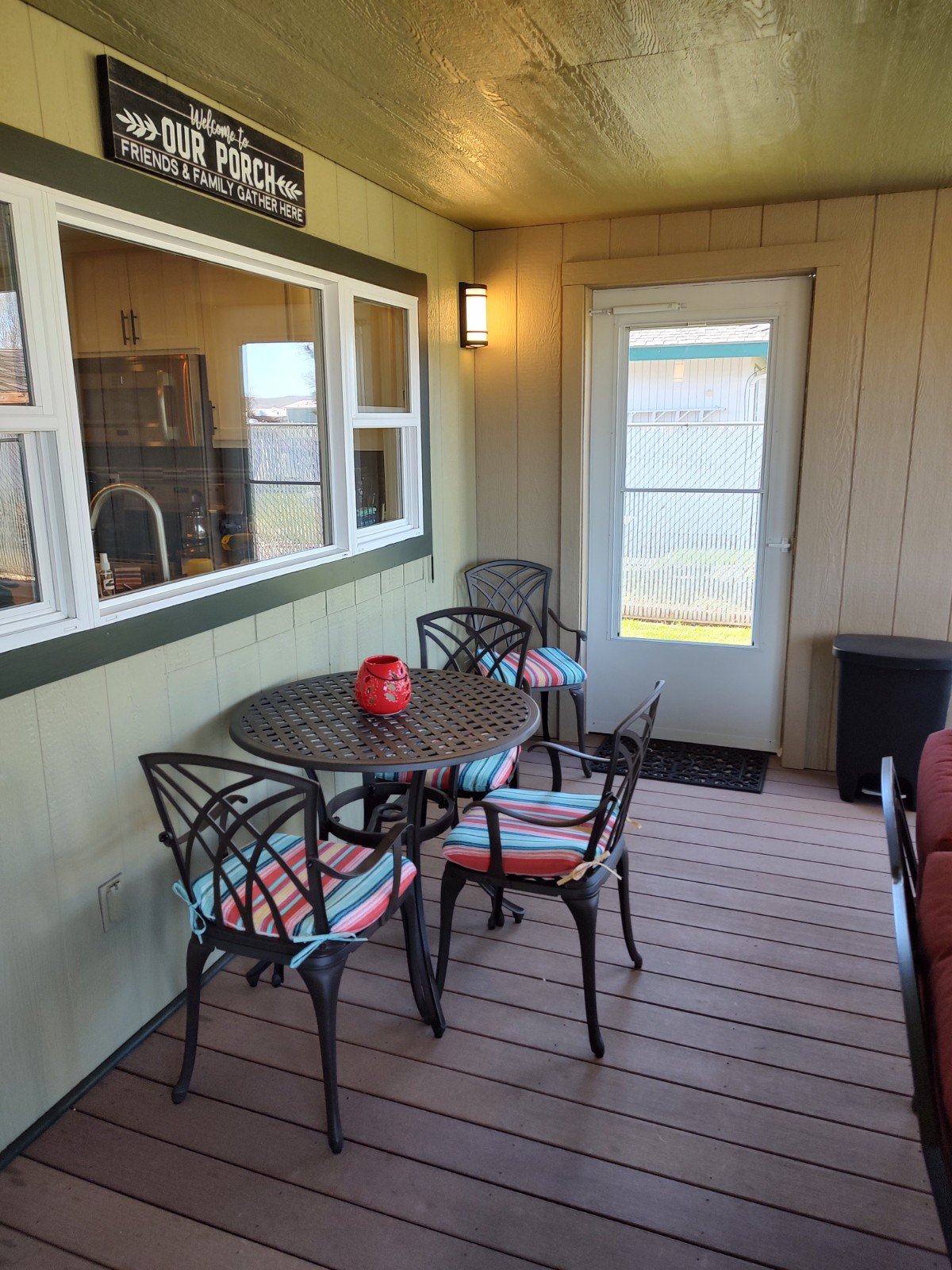 Interior seating area of the enclosed porch