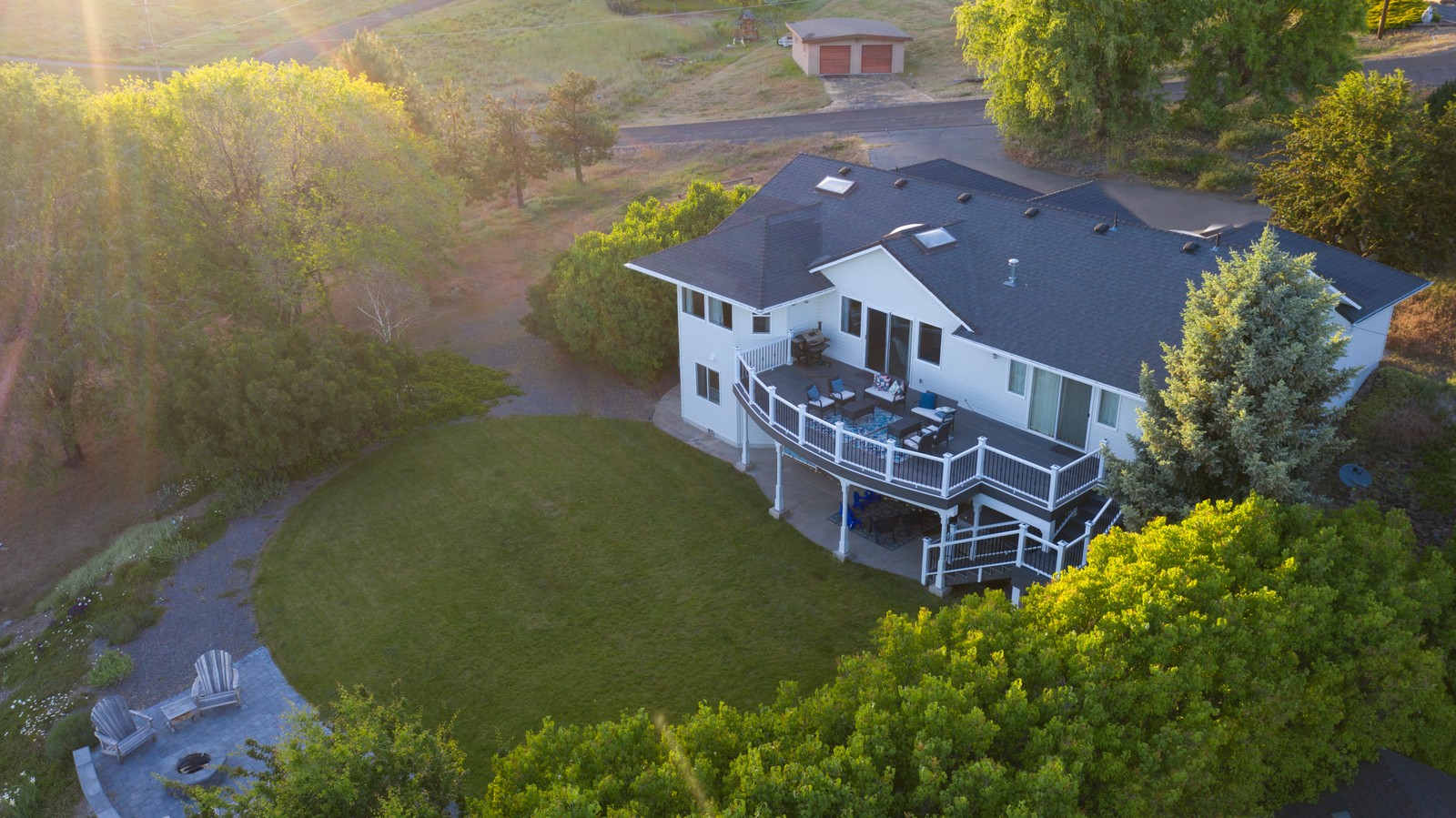 Aerial view of the upgraded deck behind the home