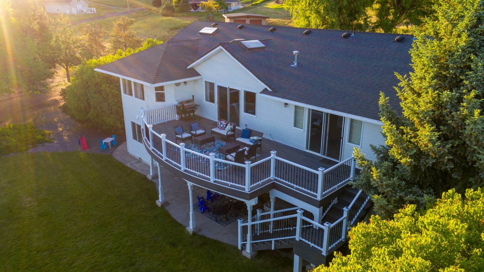 Aerial side view of the completed deck
