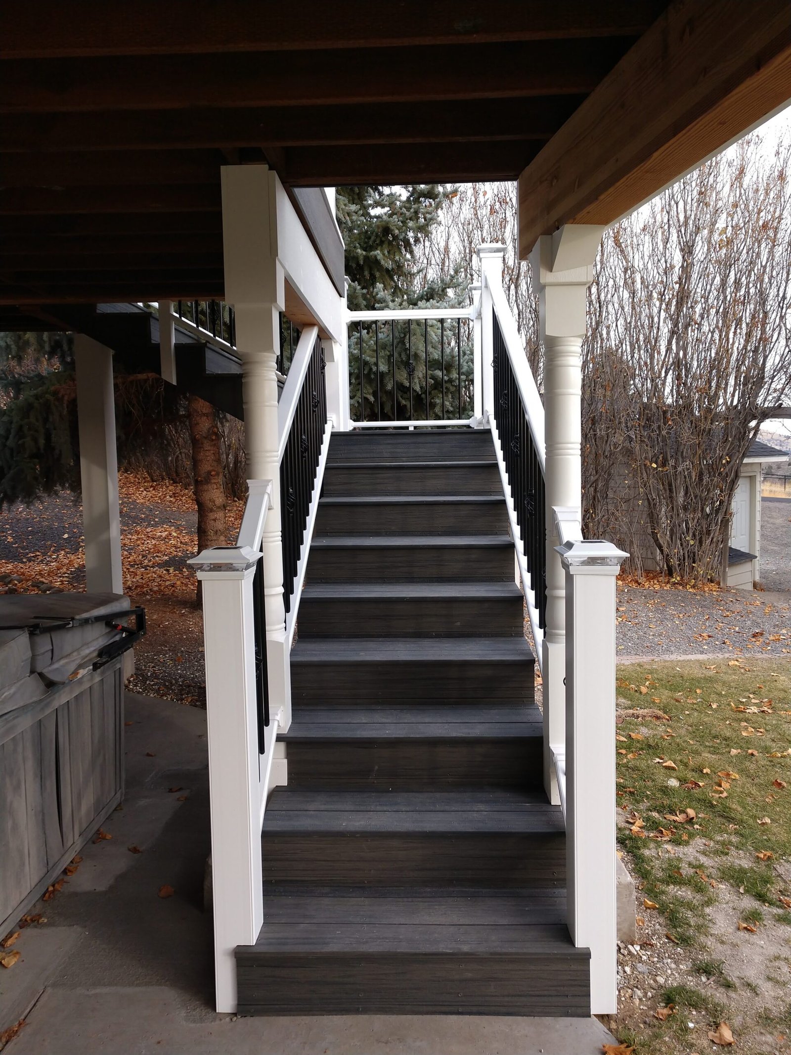 Stairs leading up to the elevated deck