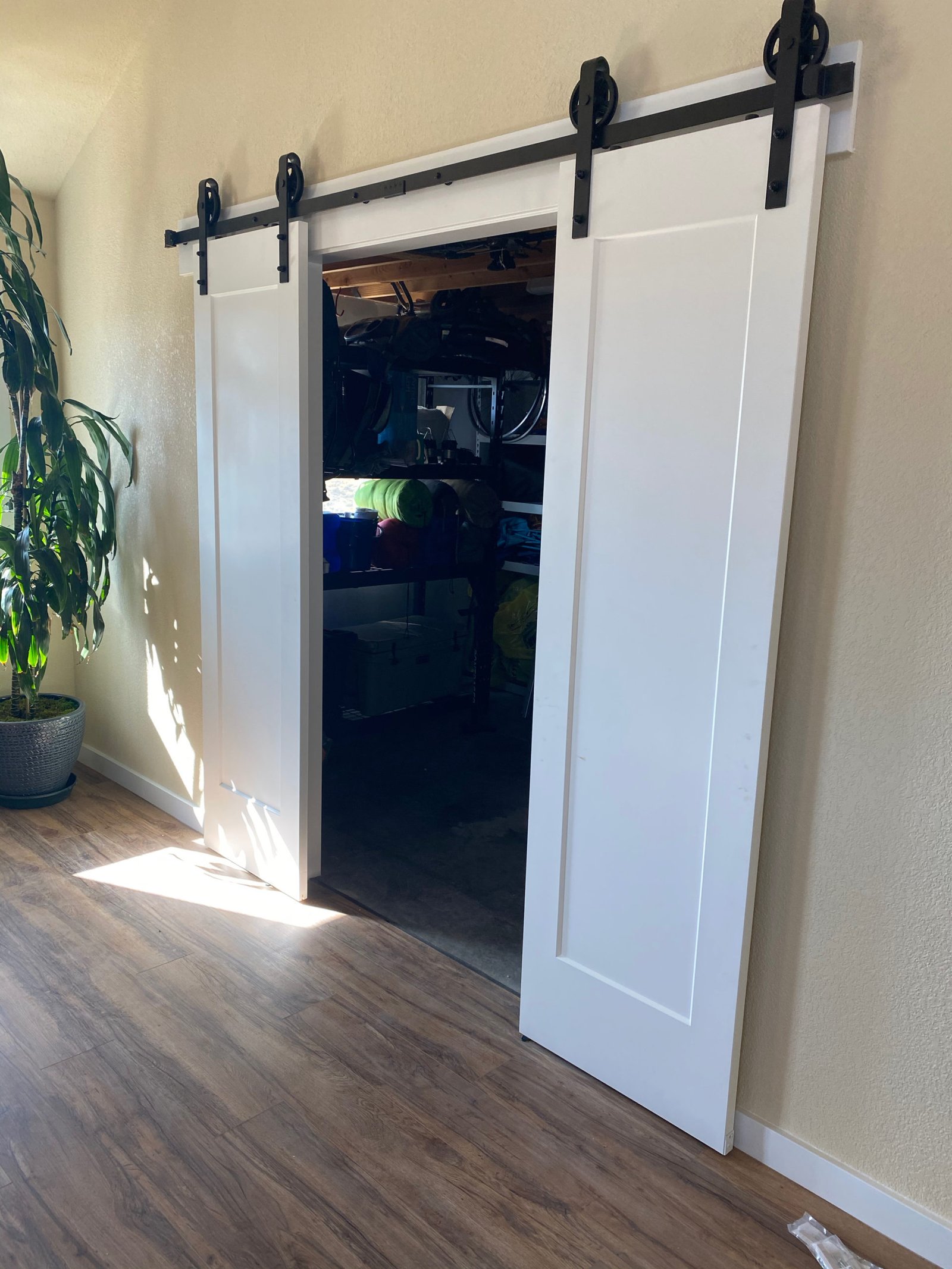 Sliding barn door at the yoga studio