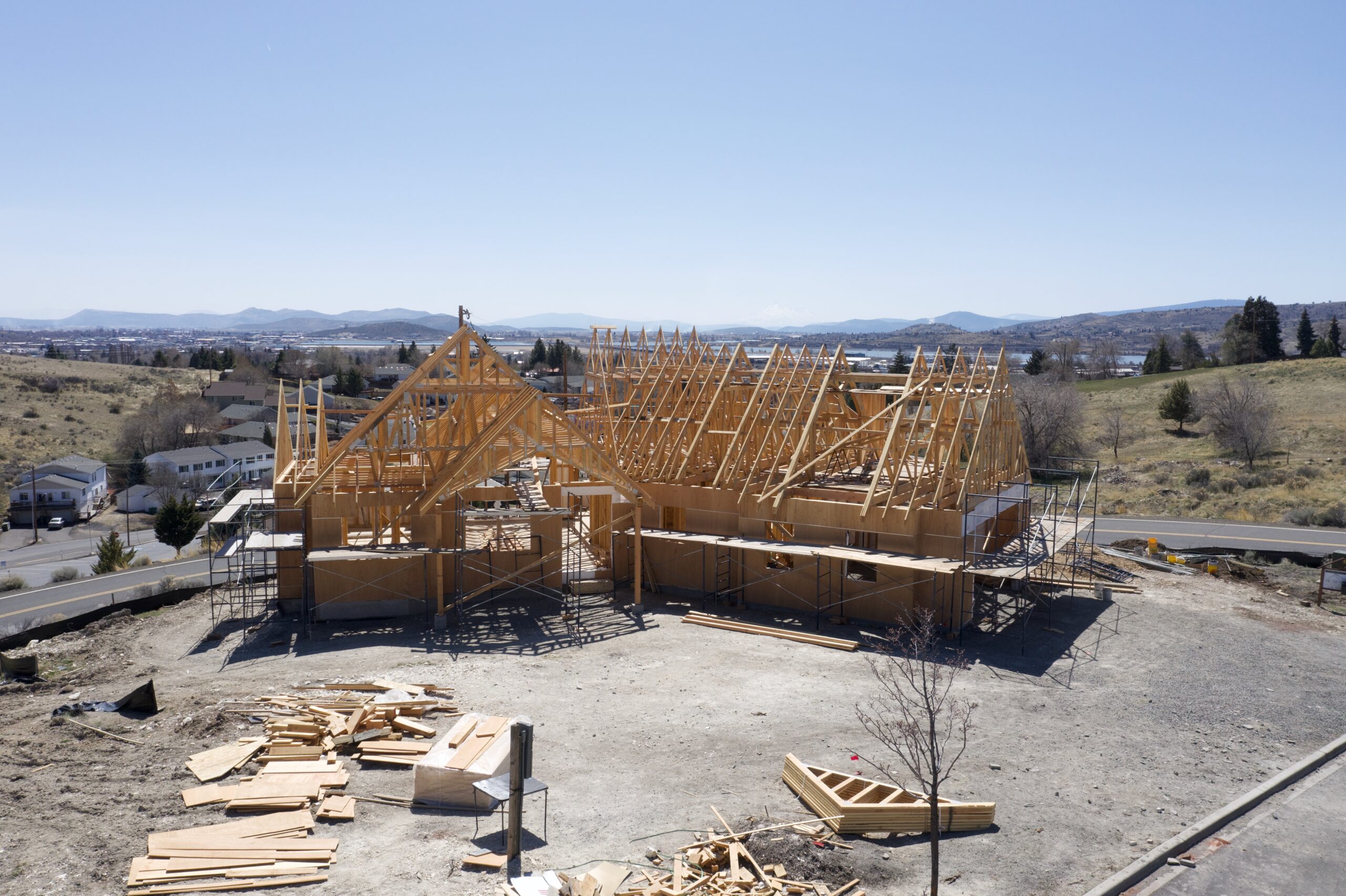 Timber framing during a Southern Oregon residential construction project