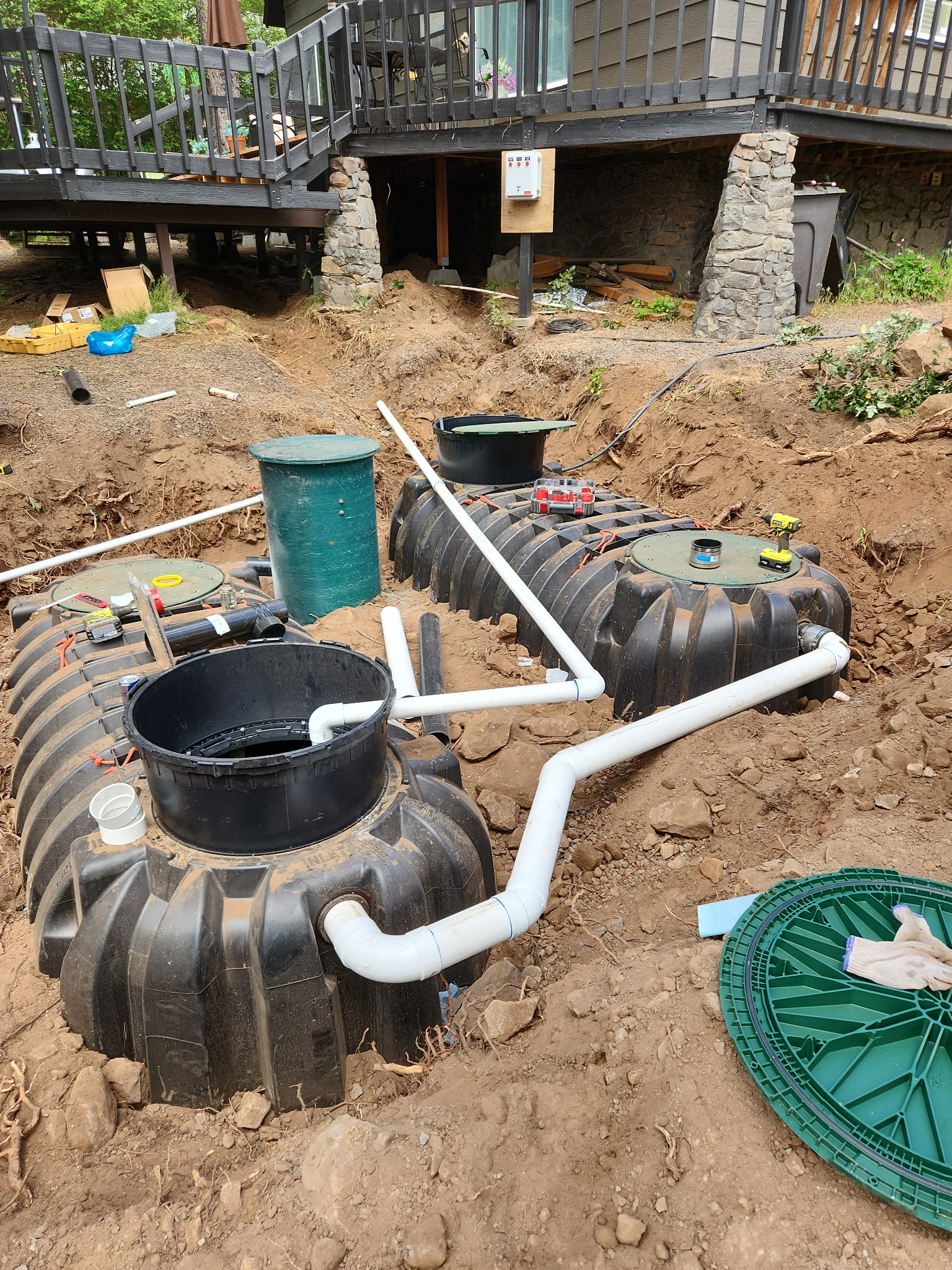 Septic tanks and connecting pipework during installation